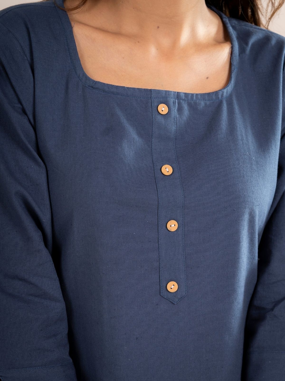Blue Everyday Cotton Square Neck Top