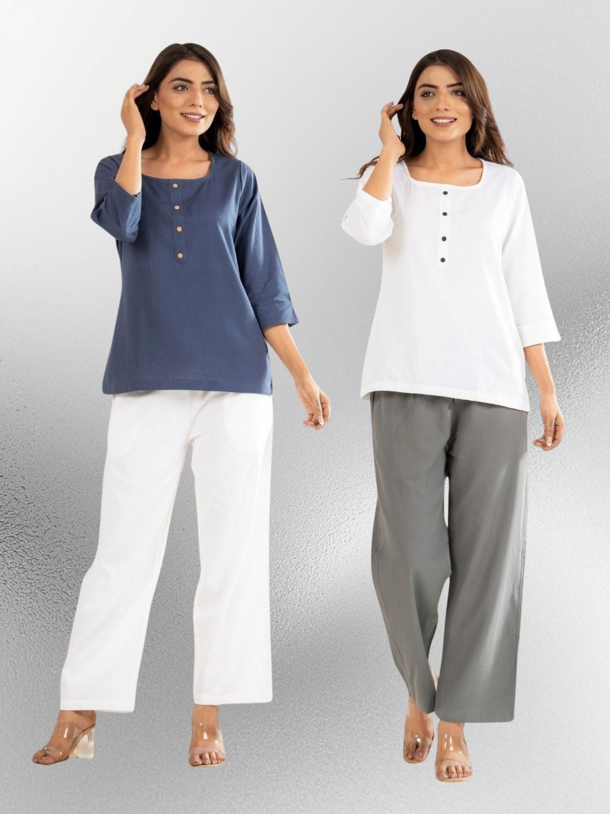 Blue & White Everyday Cotton Square Neck Top