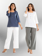 Blue & White Everyday Cotton Square Neck Top