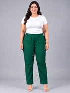Bottle Green Regular Fit Elastic Plus Sizes Cotton Trouser
