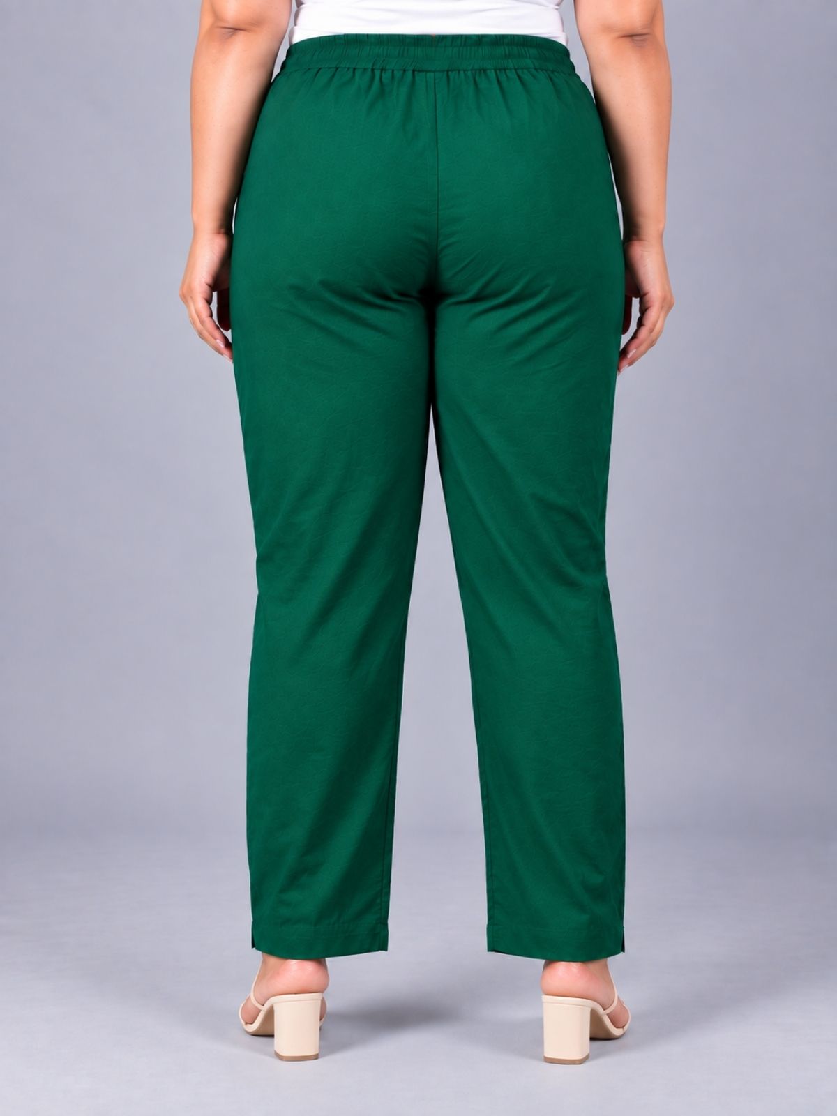Bottle Green Regular Fit Elastic Plus Sizes Cotton Trouser