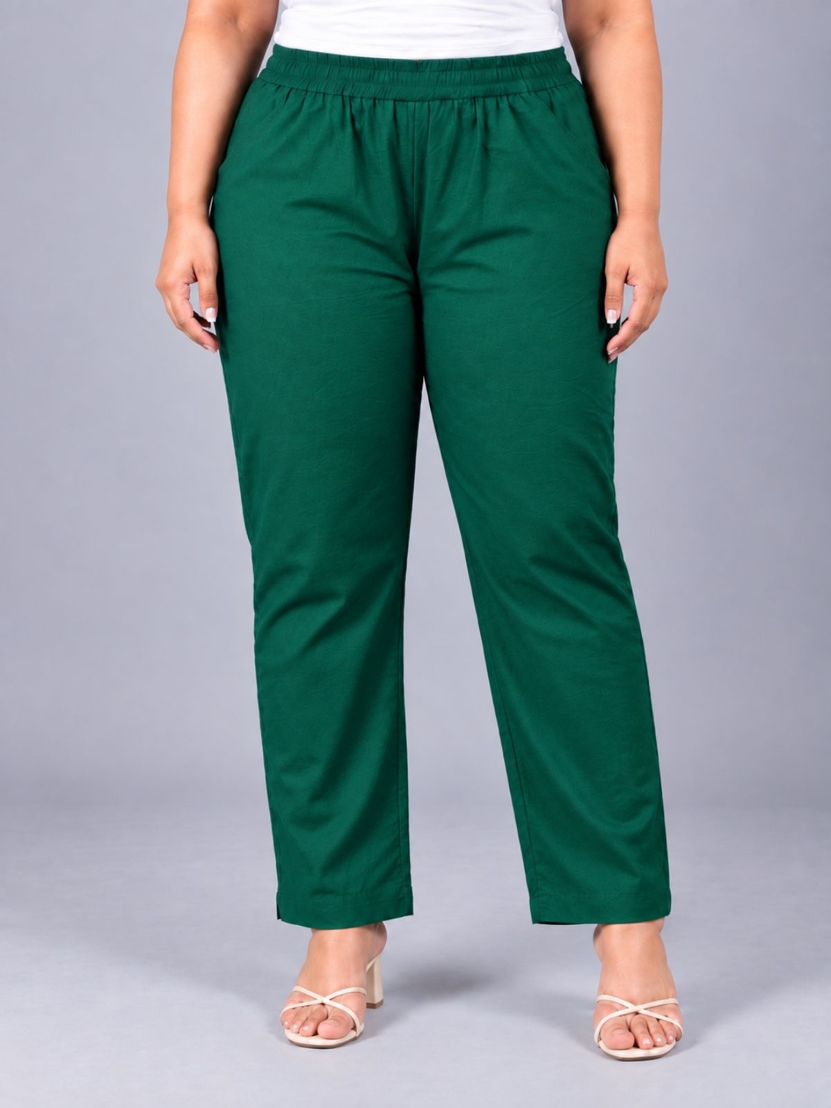 Bottle Green Regular Fit Elastic Plus Sizes Cotton Trouser