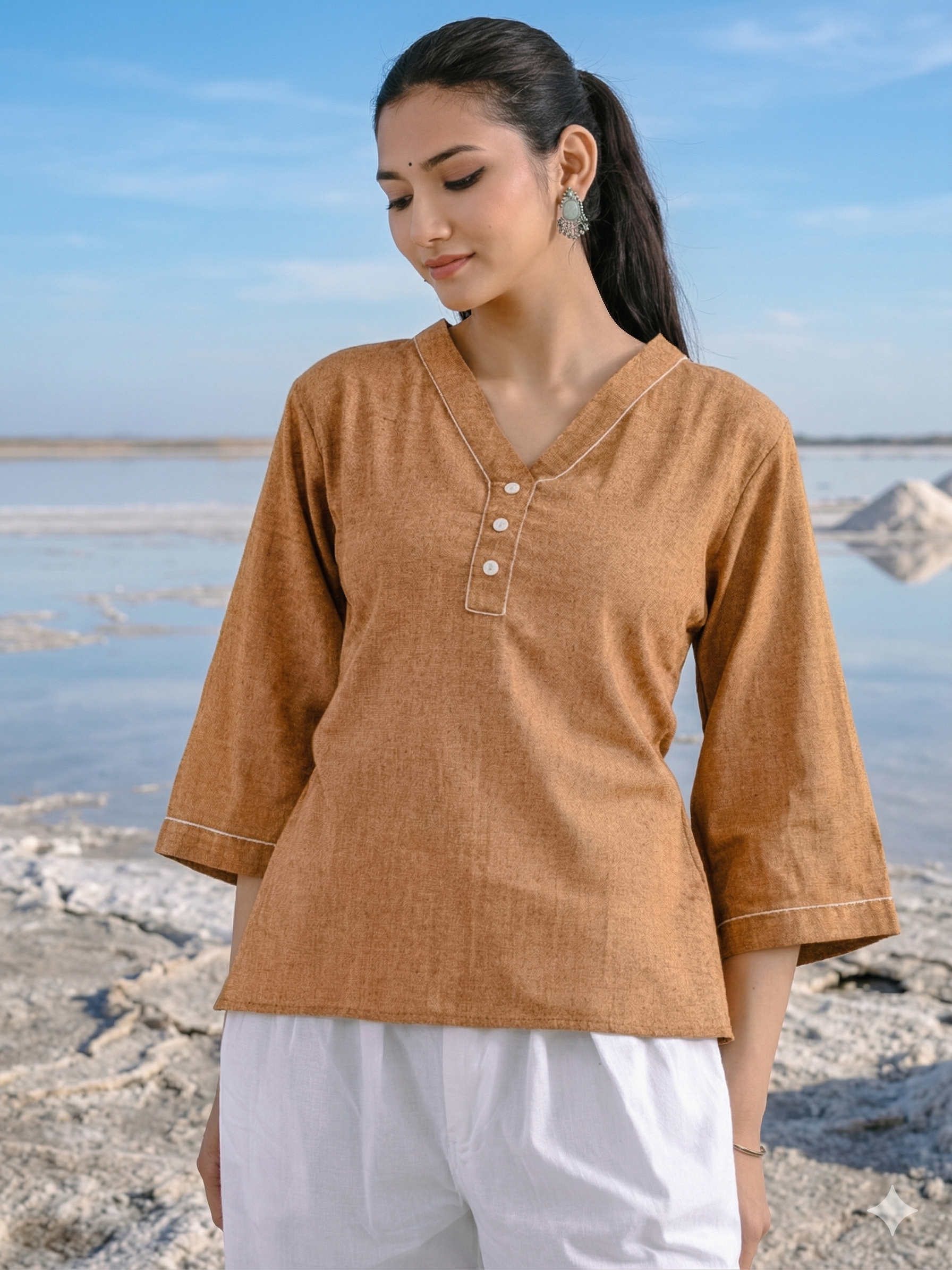 Brickred Handloom Anchor Thread Top