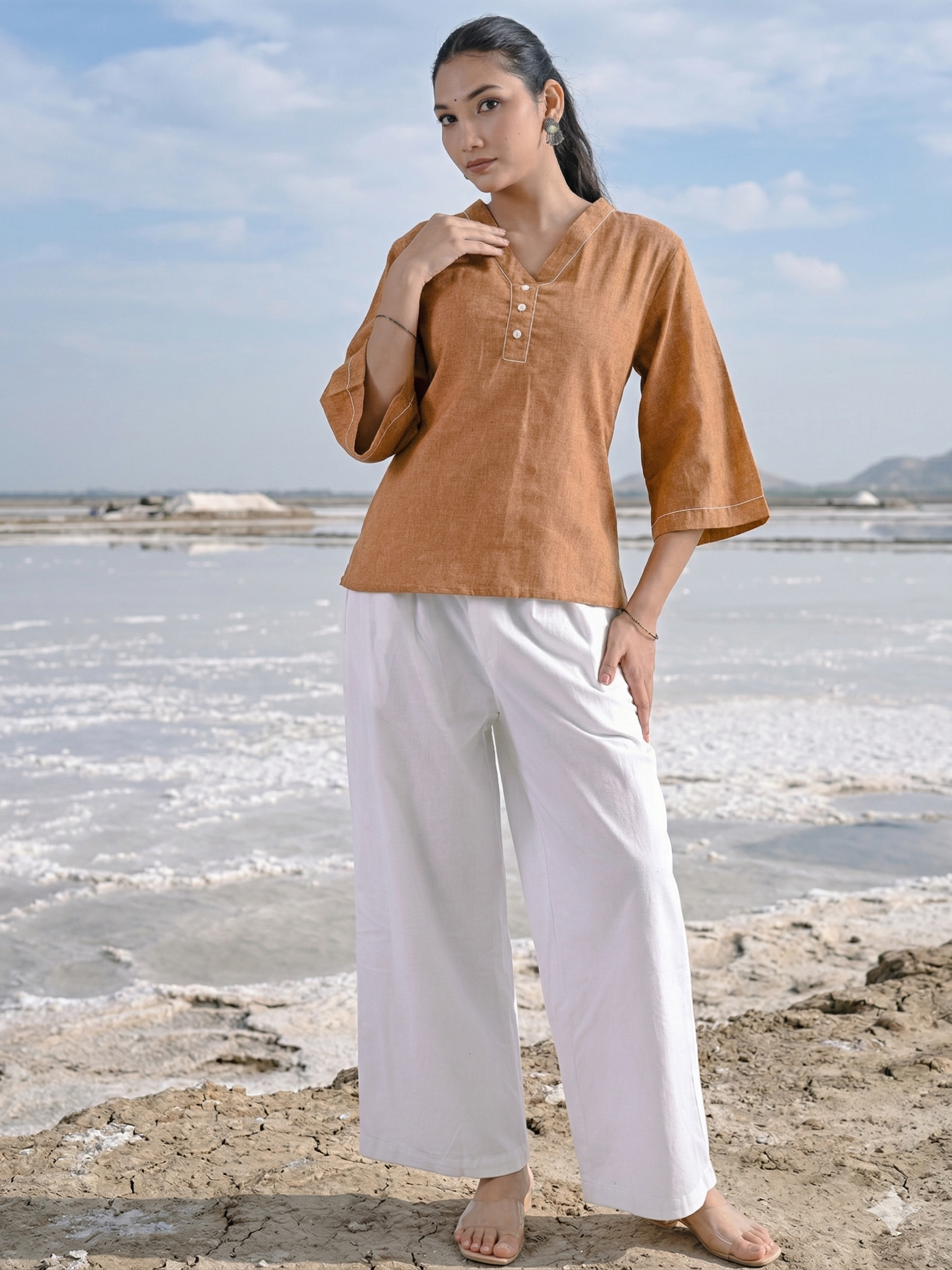 Brickred Handloom Anchor Thread Top
