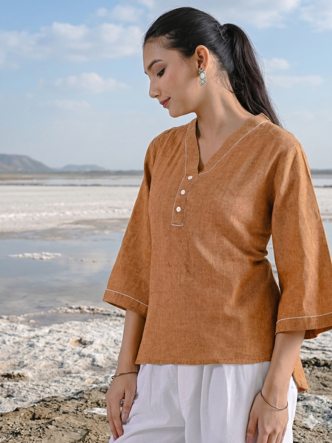 Brickred Handloom Anchor Thread Top