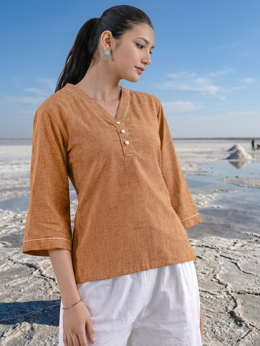 Brickred Handloom Anchor Thread Top