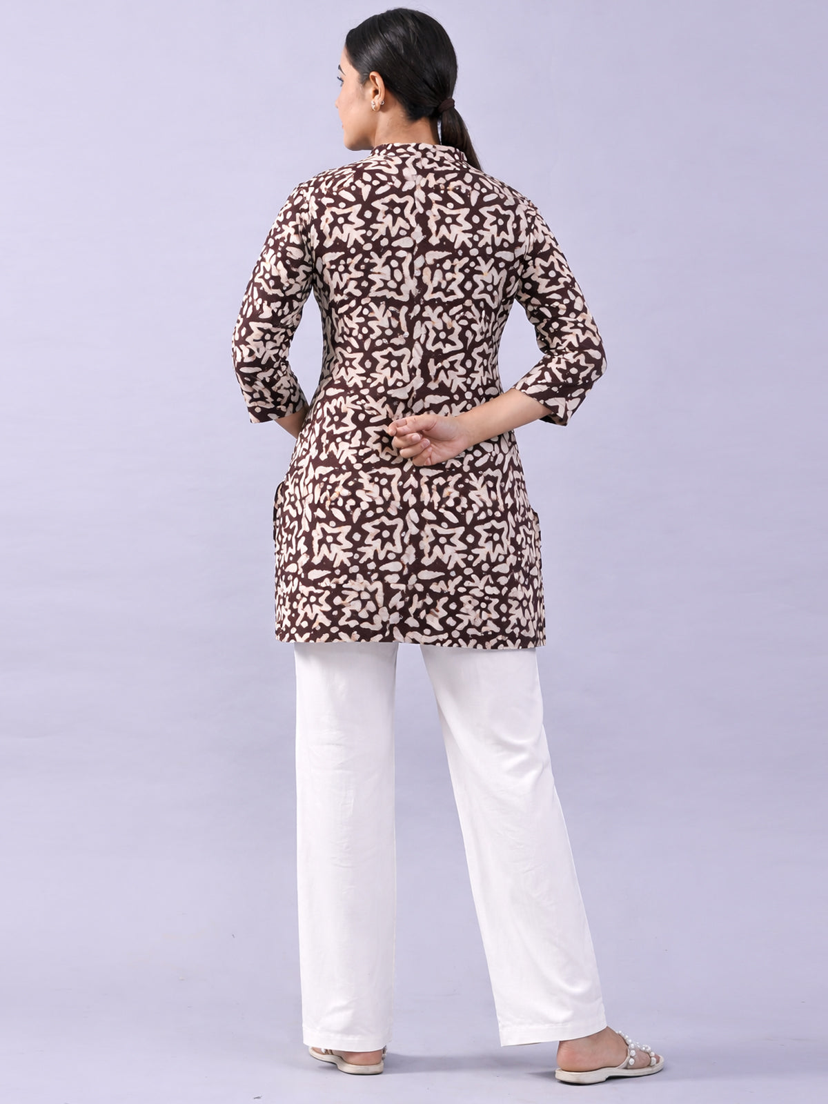 Brown Cotton Block Print Short Kurti