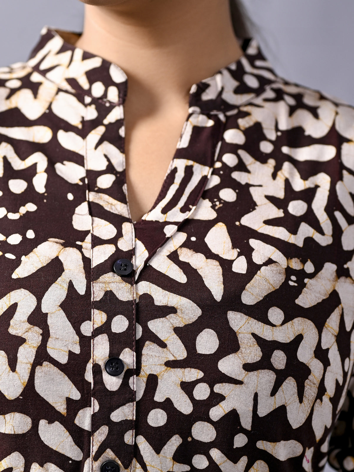 Brown Cotton Block Print Short Kurti