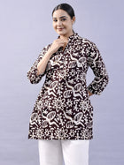 Brown Cotton Block Print Short Kurti