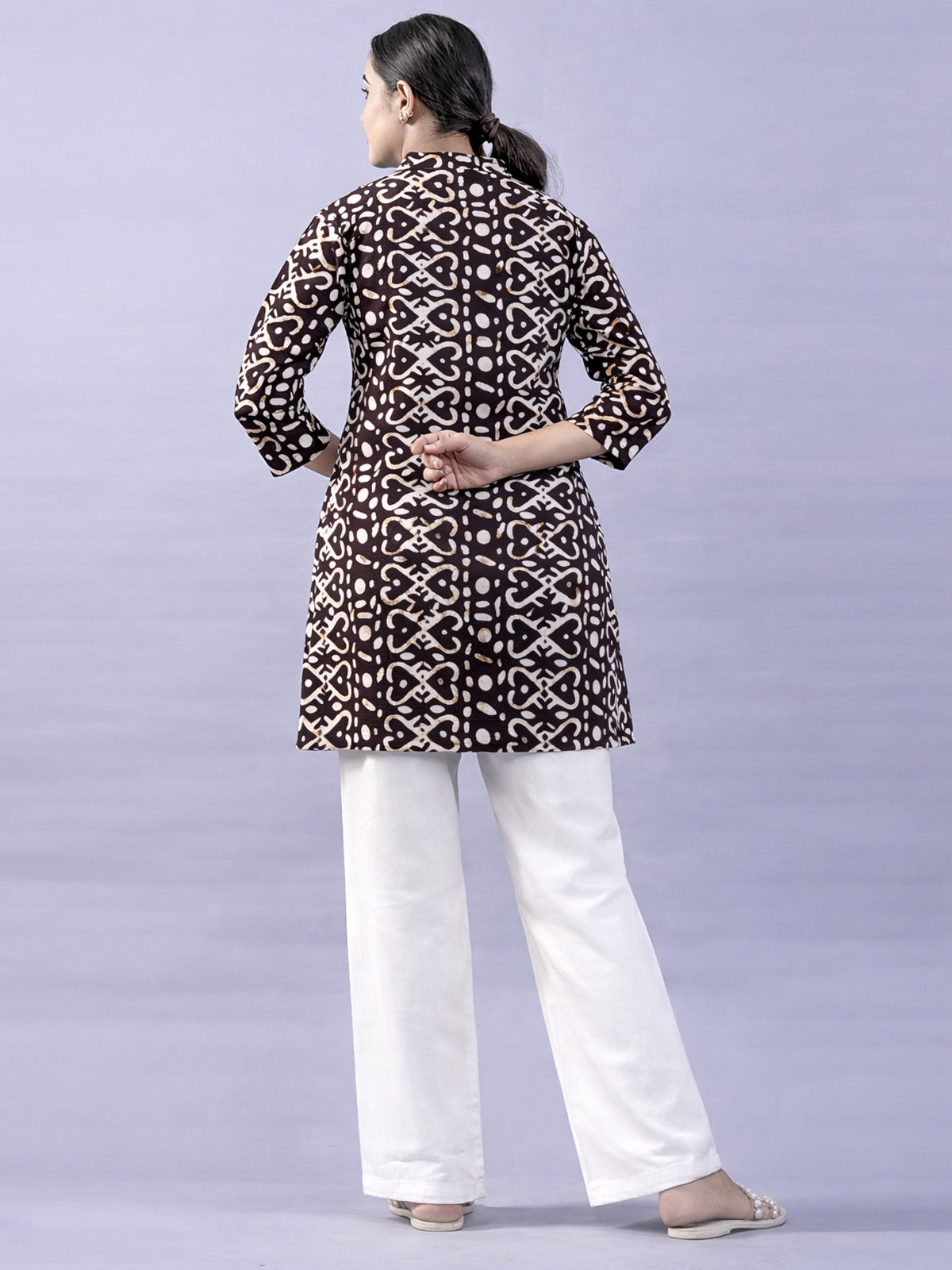 Brown Cotton Block Print Short Kurti