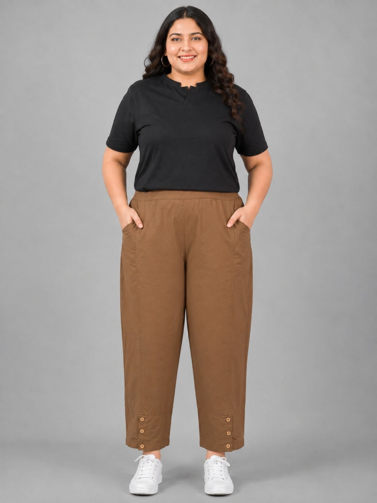 Brown Cotton Straight Cargo Pant