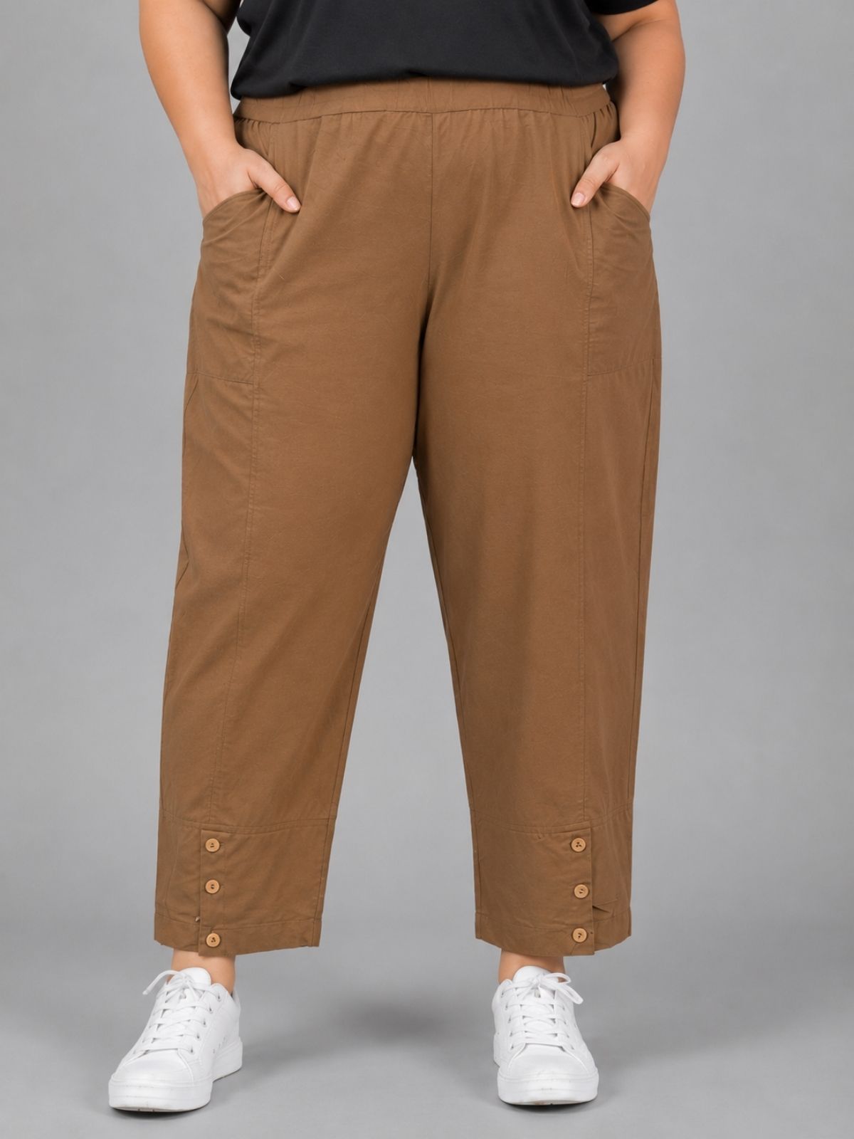 Brown Cotton Straight Cargo Pant