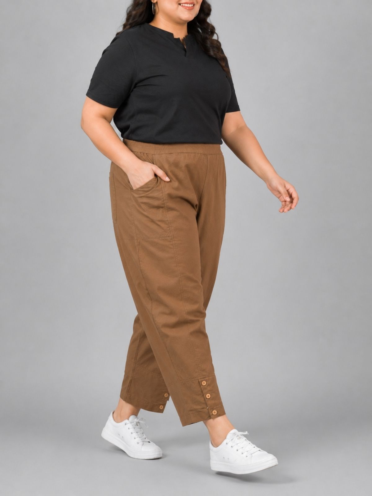 Brown Cotton Straight Cargo Pant