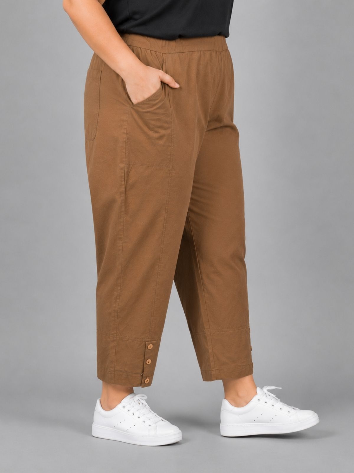 Brown Cotton Straight Cargo Pant