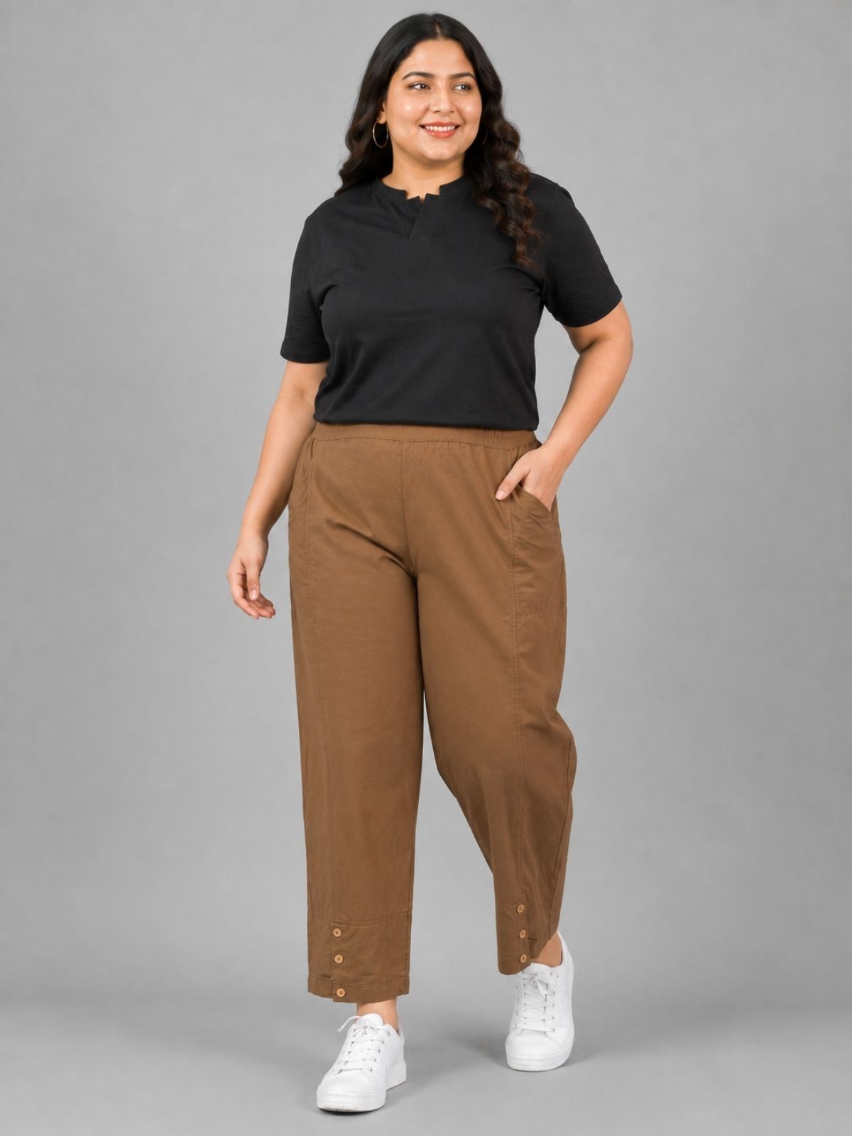 Brown Cotton Straight Cargo Pant