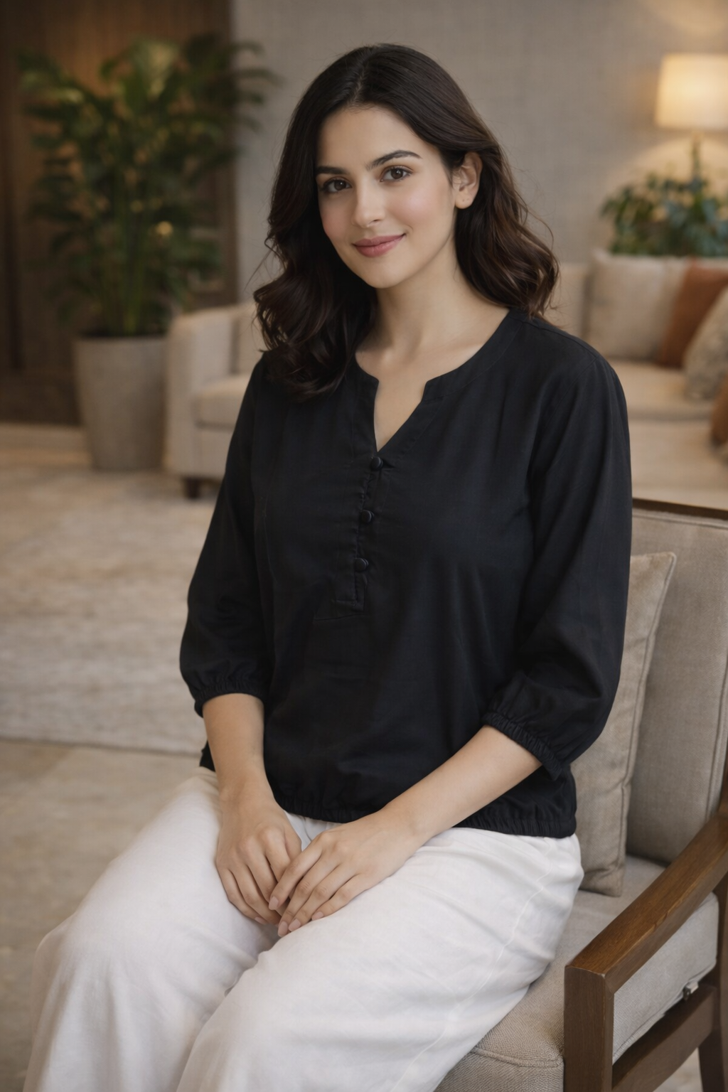 Pack Of 2 Black and Cream Viscose Waist-Fit Tops
