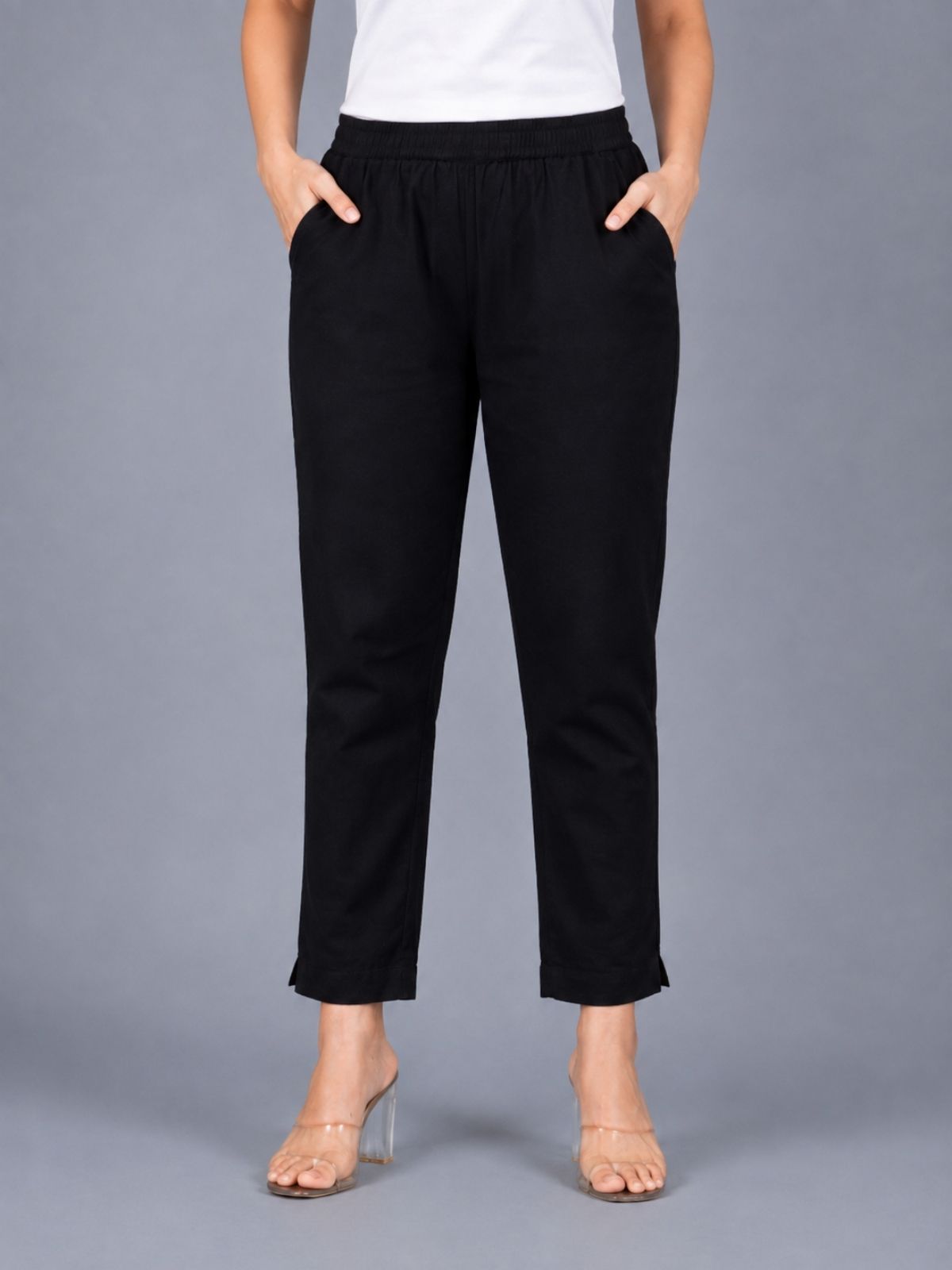 Bottle Green & Black Regular Fit Elastic Cotton Trouser Combo