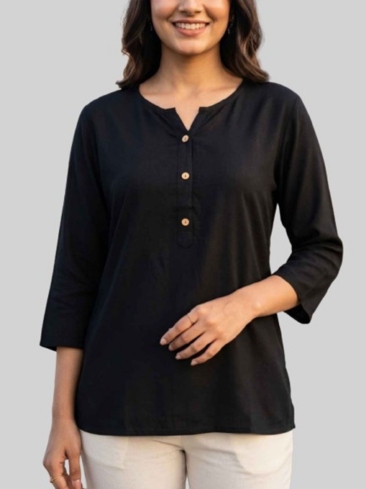 Women Black & Teal Blue Rayon Short Kurti