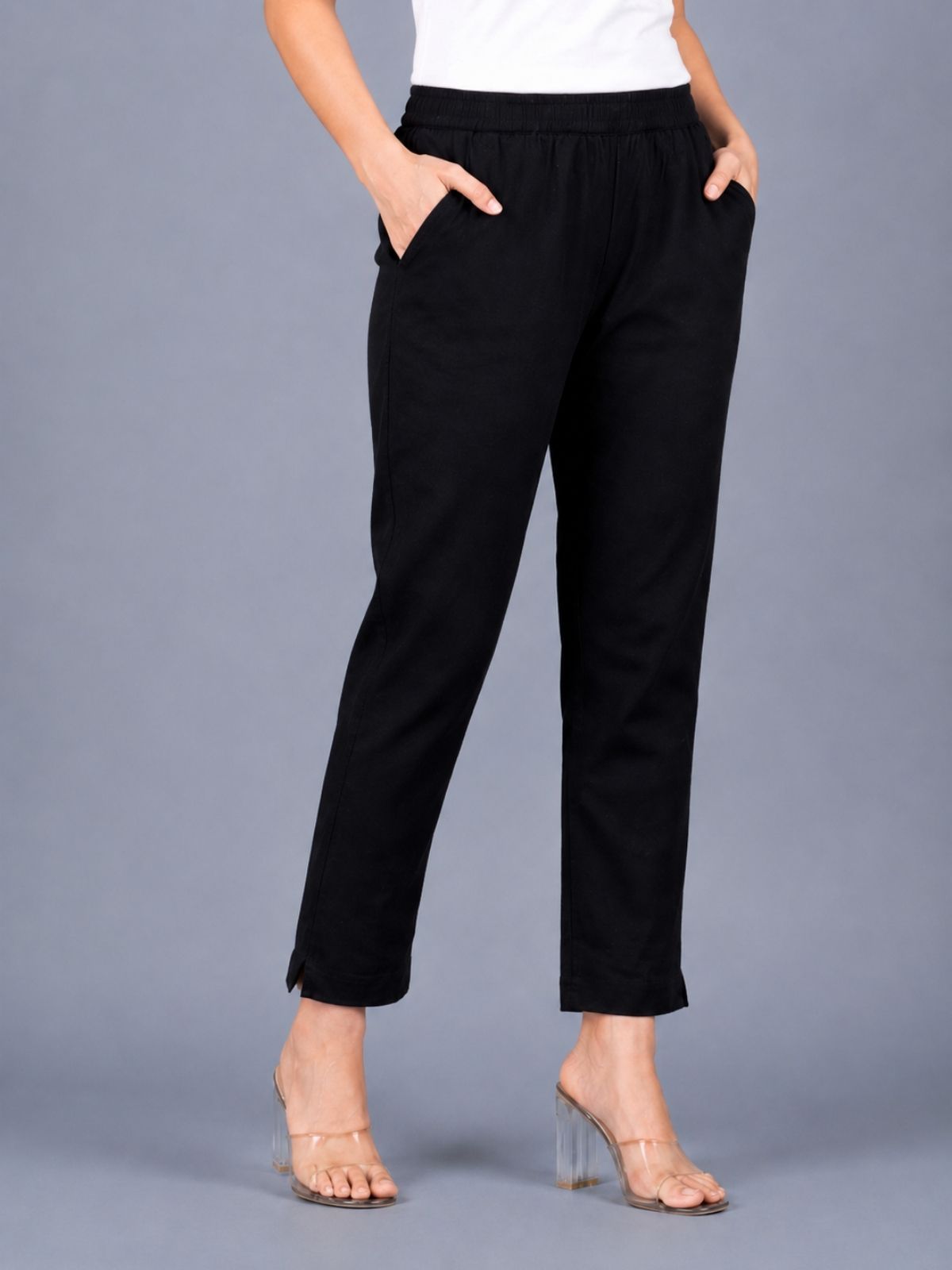Bottle Green & Black Regular Fit Elastic Cotton Trouser Combo