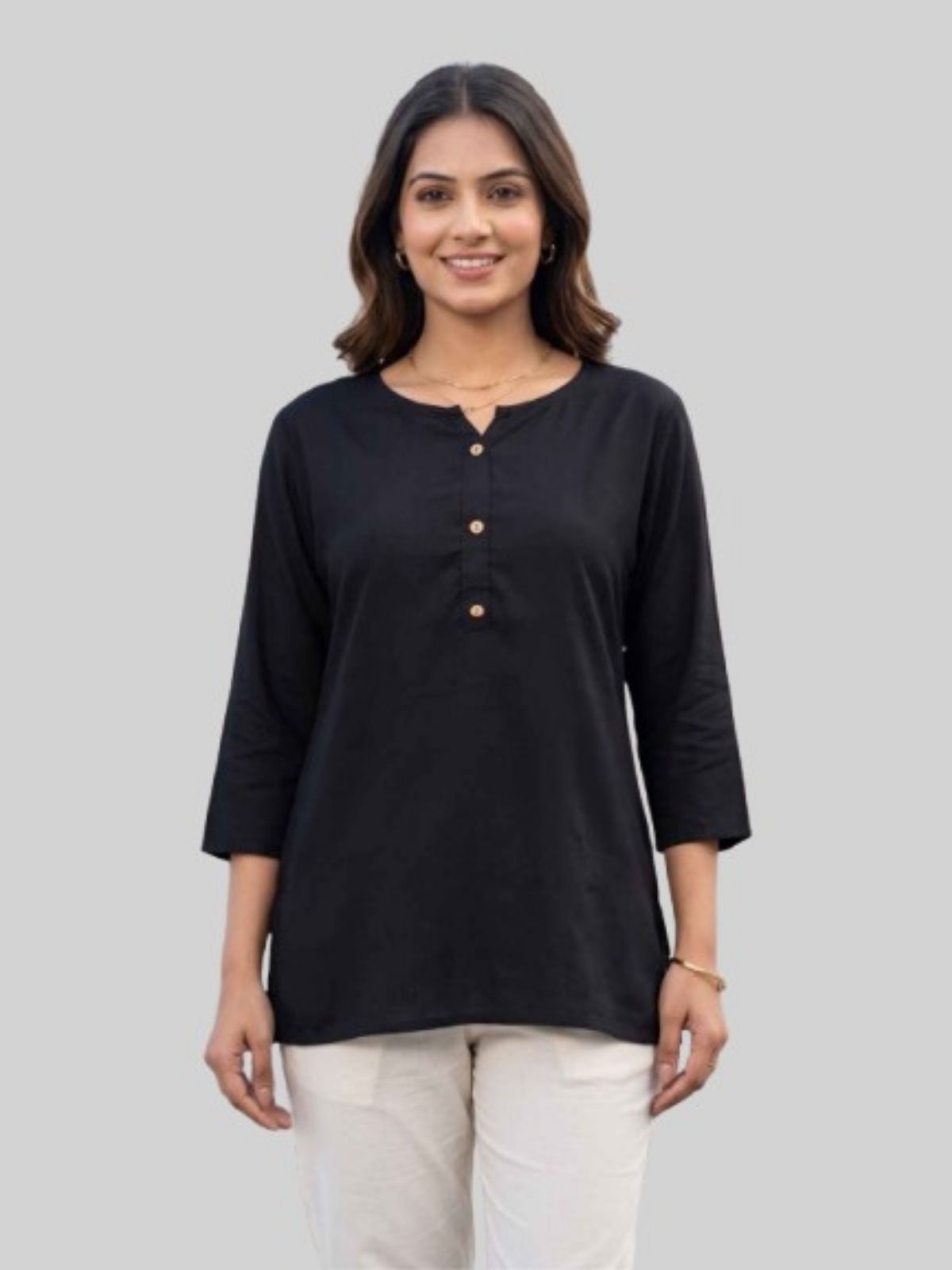 Women Black & Light Purple Rayon Short Kurti