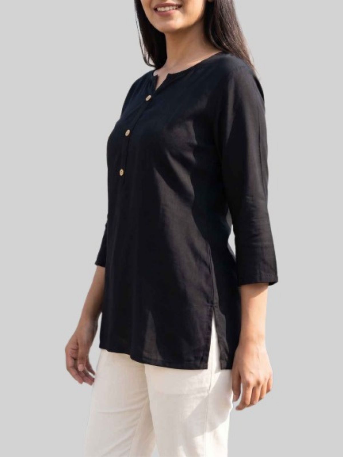 Women Black & Camel Rayon Short Kurti