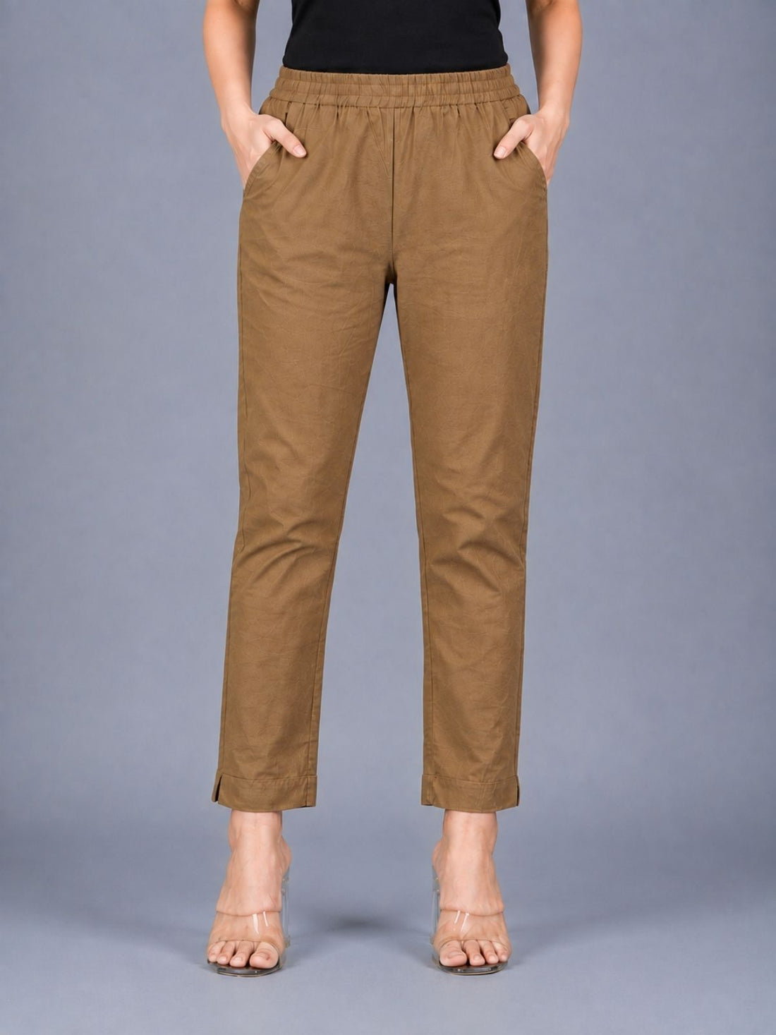 Brown & Melange Regular Fit Elastic Cotton Trouser Combo