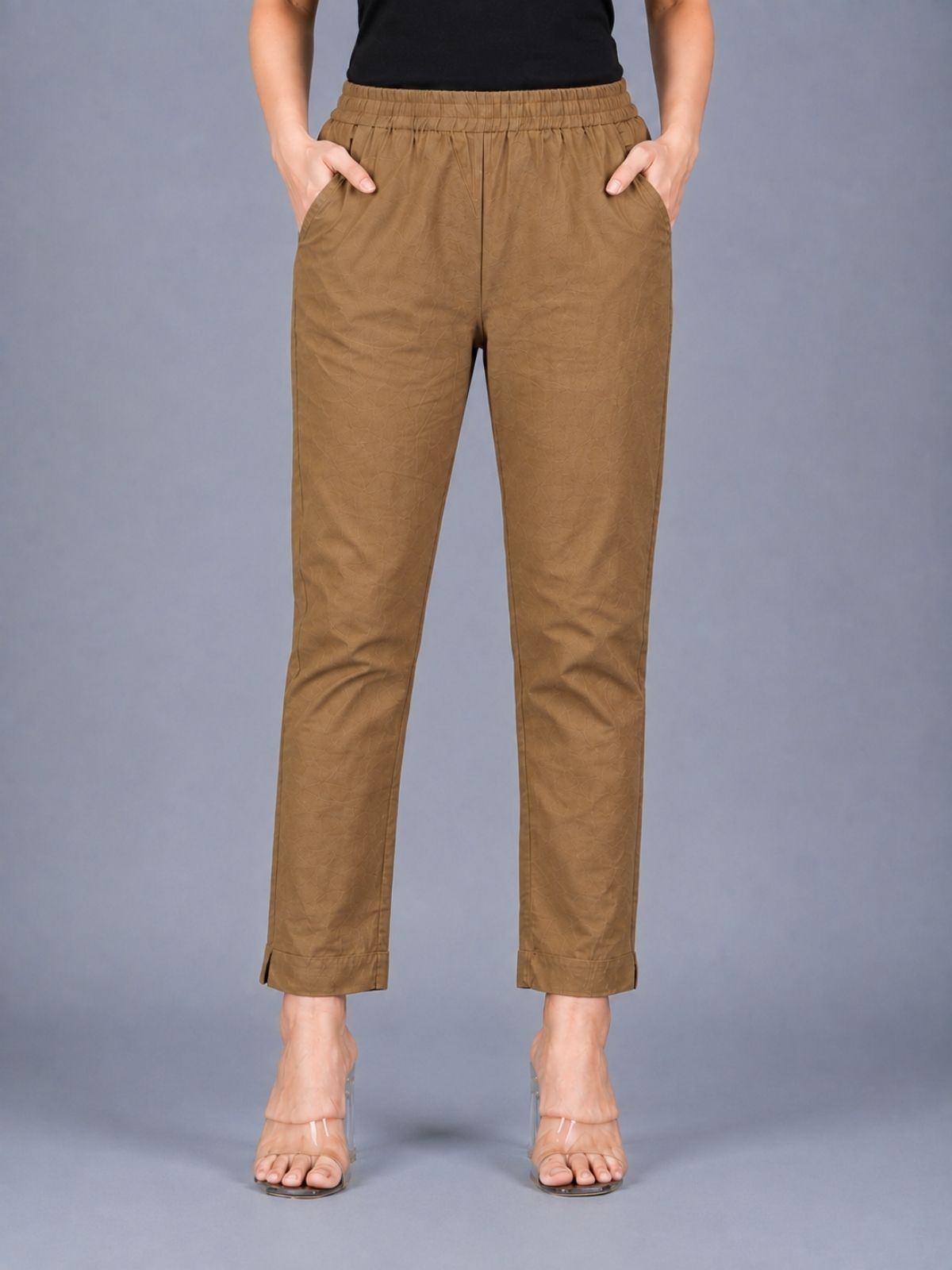 Bottle Green & Brown Regular Fit Elastic Cotton Trouser Combo