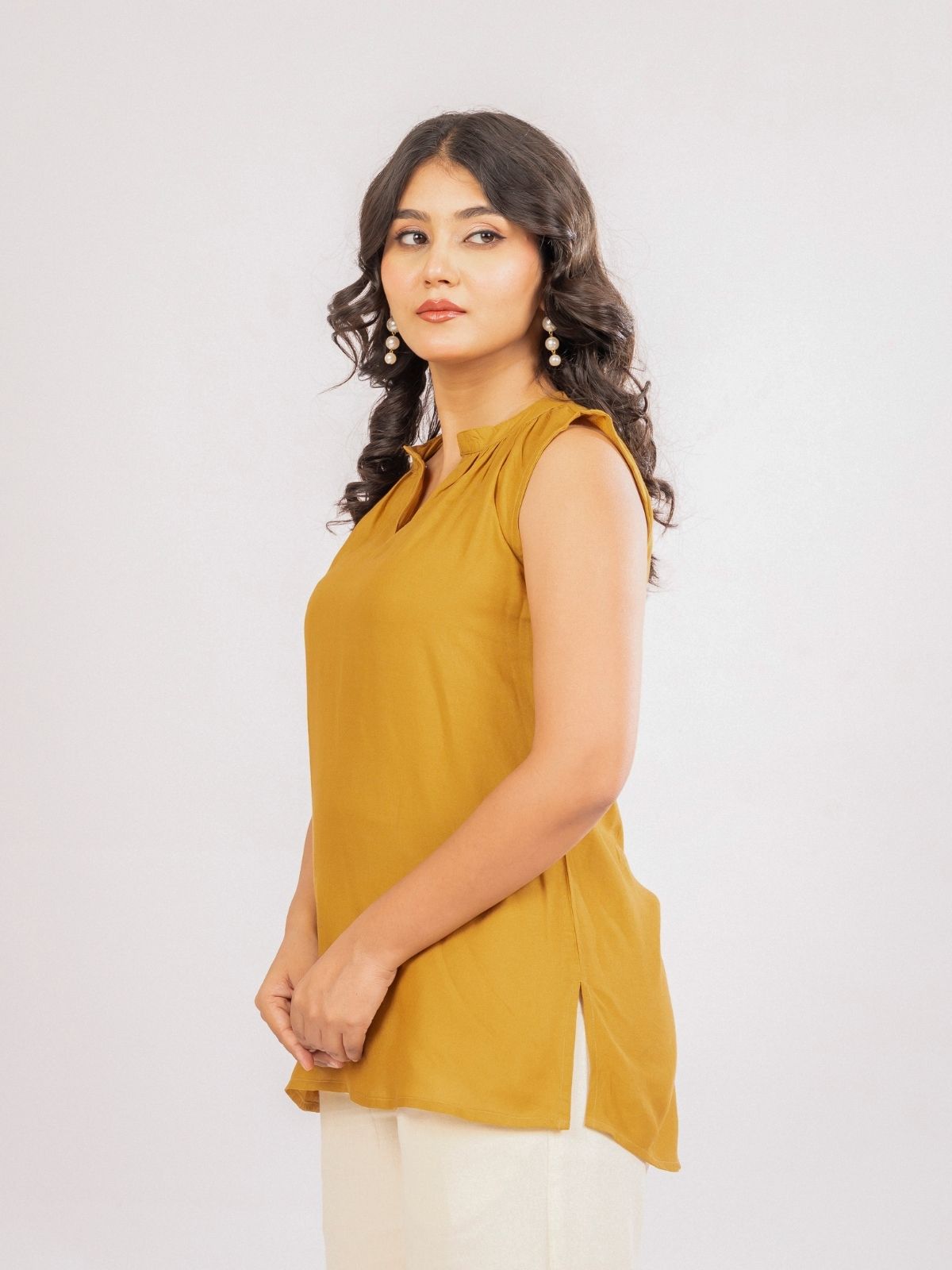 Camel & Purple Viscose Gathered Neckline Tops Combo