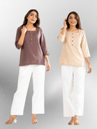 Chocolate & Light Beige Everyday Cotton Square Neck Top