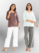 Chocolate & Light Blue Everyday Cotton Square Neck Top