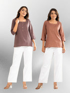 Chocolate & Light Brown Everyday Cotton Square Neck Top