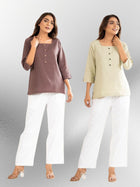 Chocolate & Light Green Everyday Cotton Square Neck Top