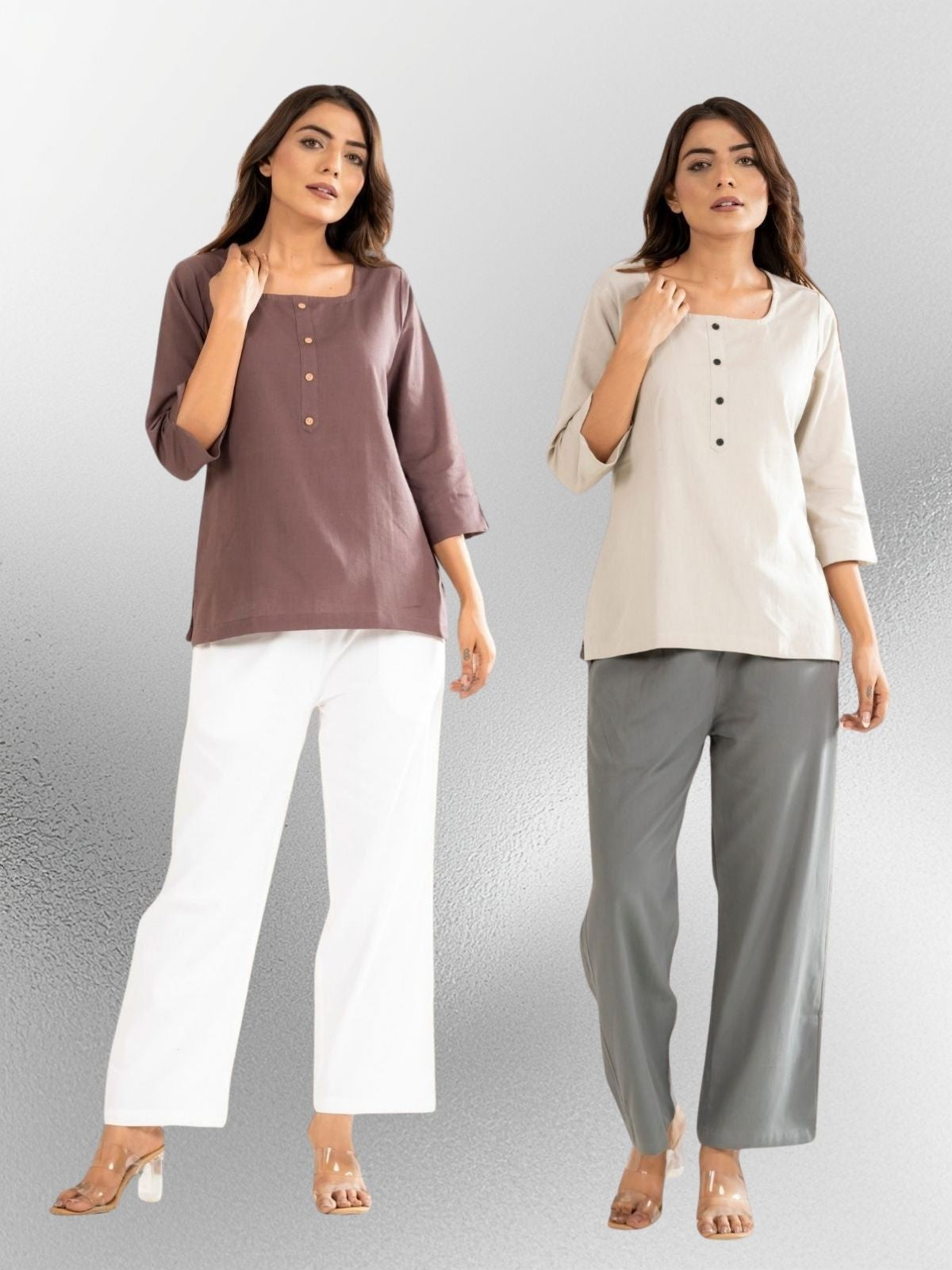 Chocolate & Light Grey Everyday Cotton Square Neck Top