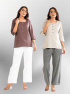 Chocolate & Light Grey Everyday Cotton Square Neck Top