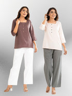 Chocolate & Light Peach Everyday Cotton Square Neck Top