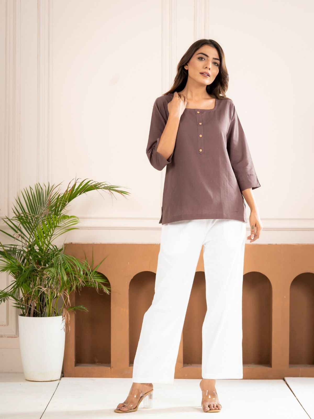 Chocolate Everyday Cotton Square Neck Top