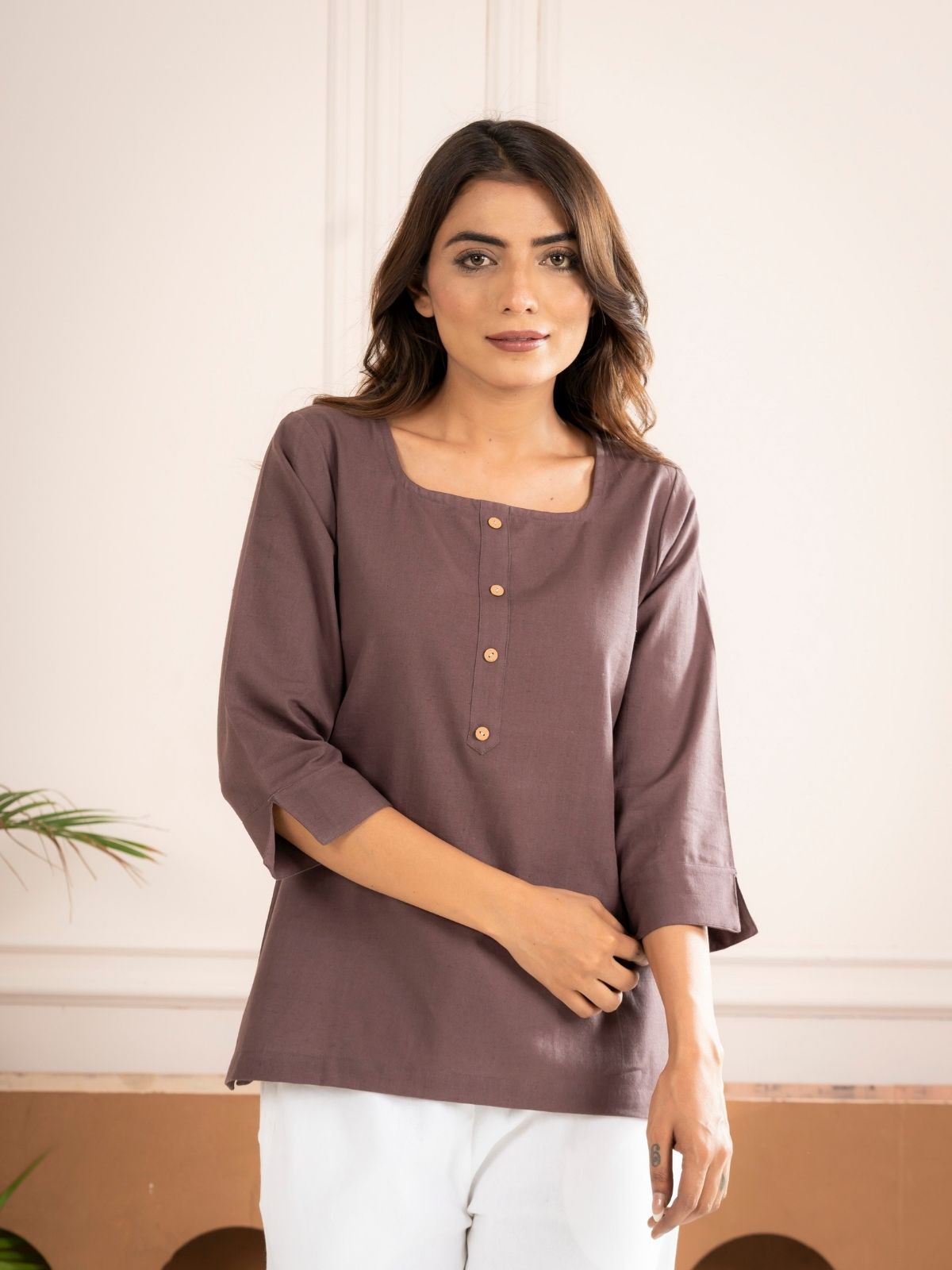 Chocolate Everyday Cotton Square Neck Top
