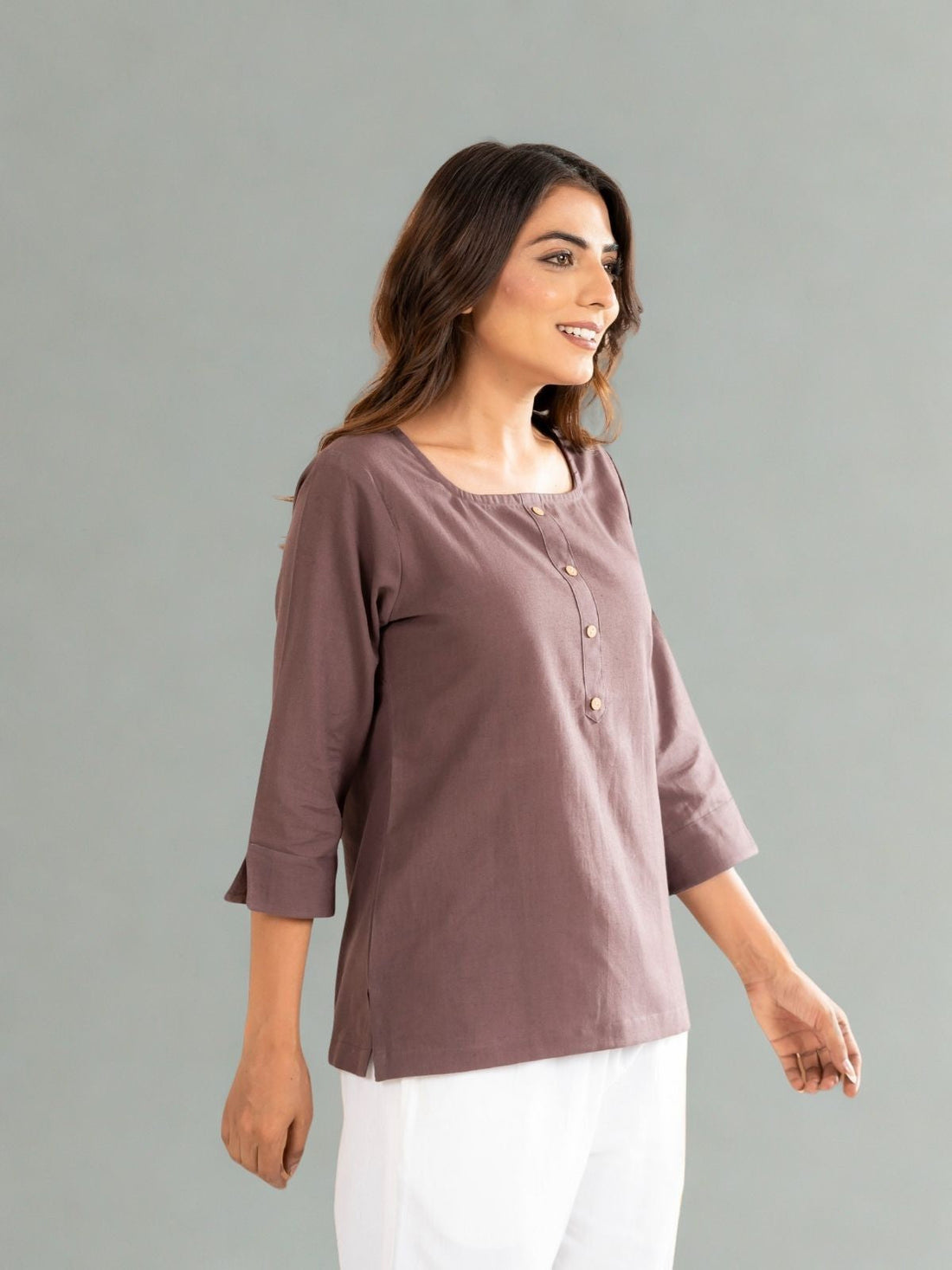 Chocolate & Light Grey Everyday Cotton Square Neck Top