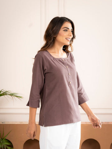 Chocolate Everyday Cotton Square Neck Top
