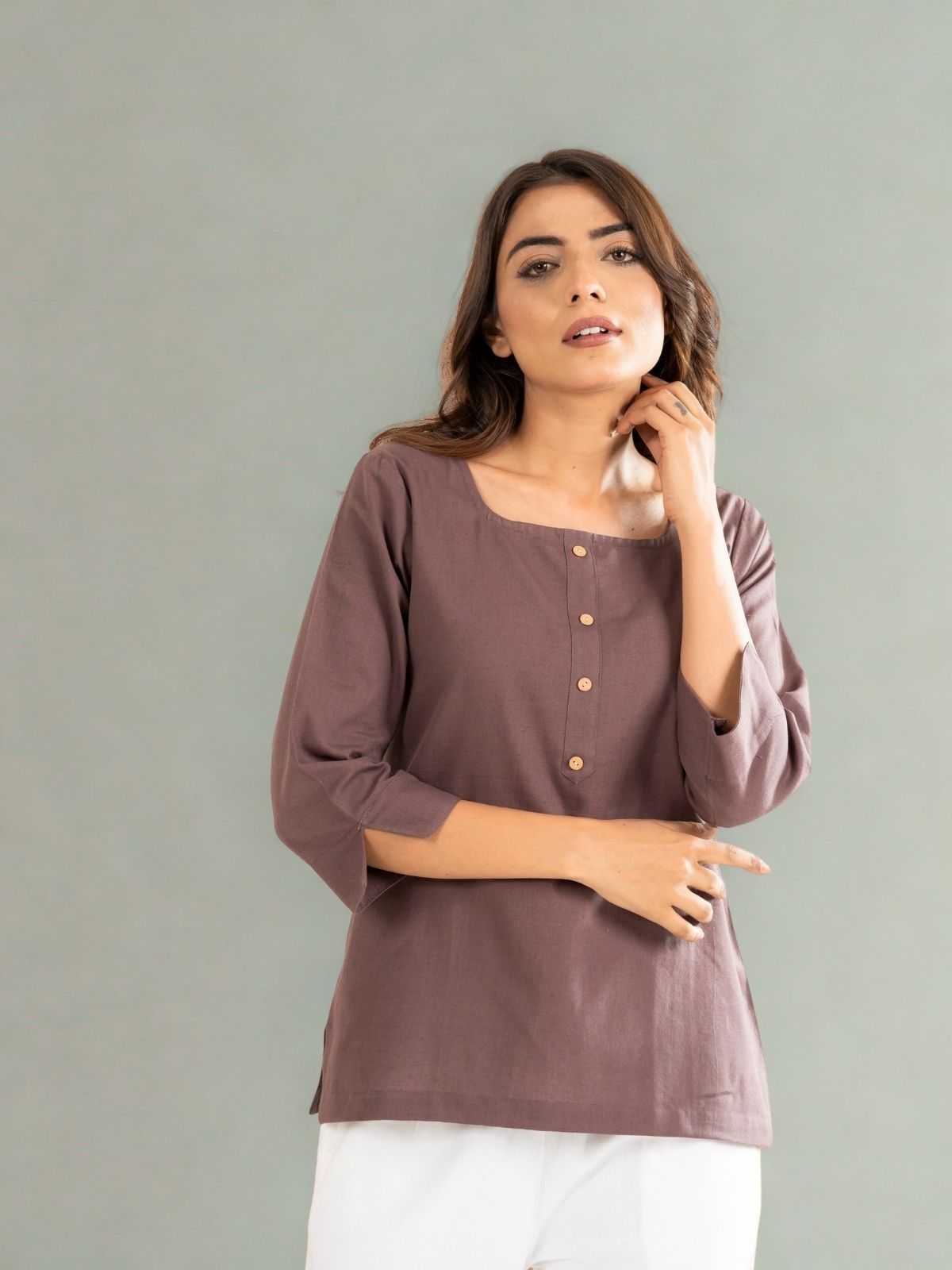 Chocolate & Light Brown Everyday Cotton Square Neck Top