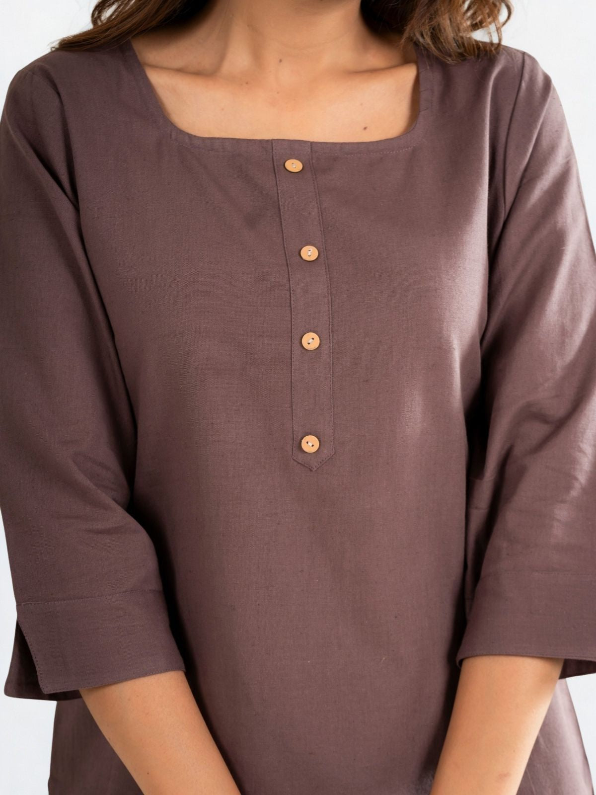 Chocolate & Light Grey Everyday Cotton Square Neck Top