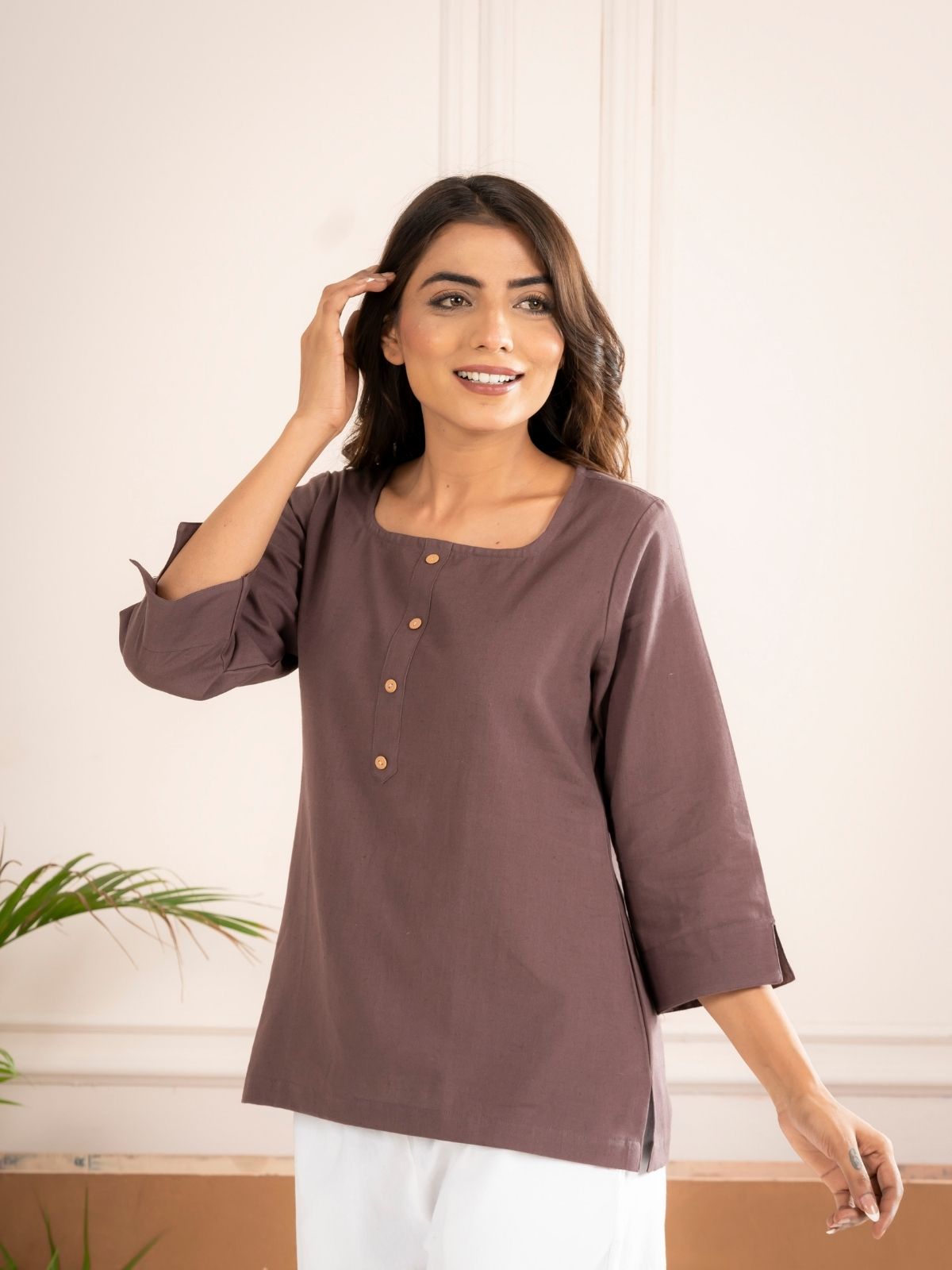 Chocolate Everyday Cotton Square Neck Top