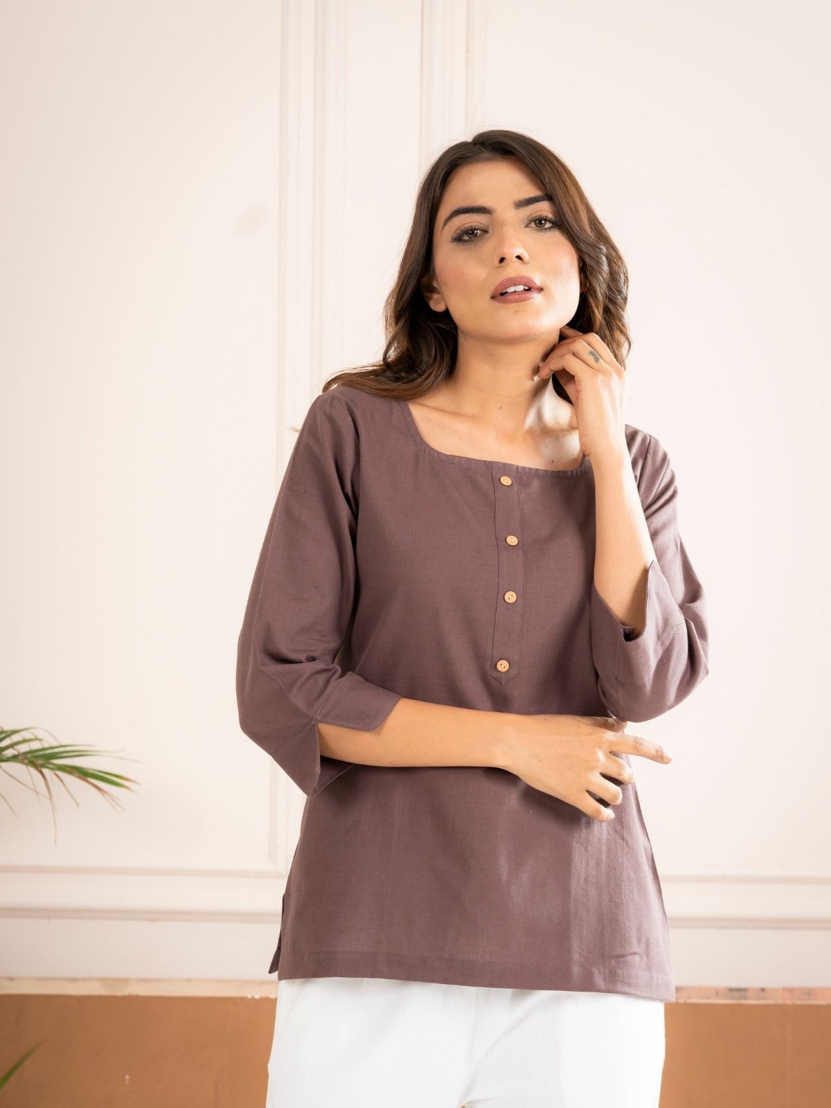 Chocolate Everyday Cotton Square Neck Top