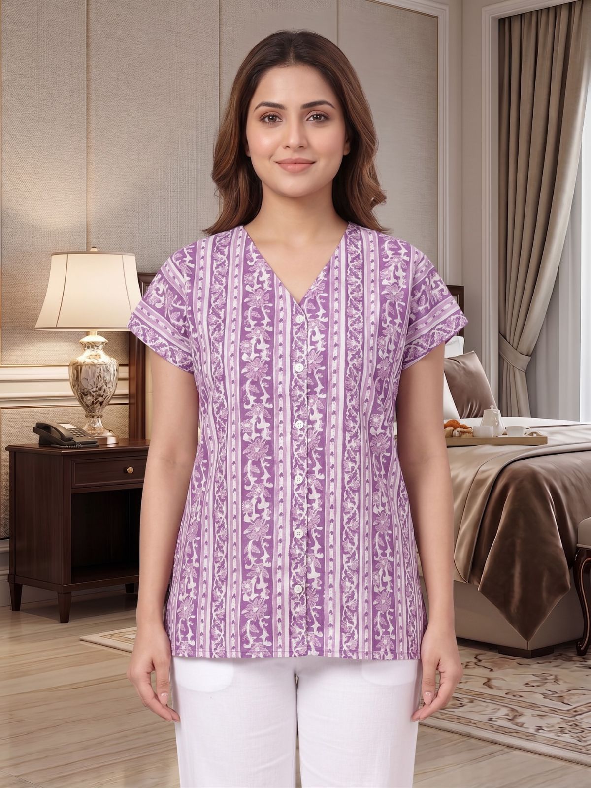 Jaipuri Printed Vneck Shirts CM-022