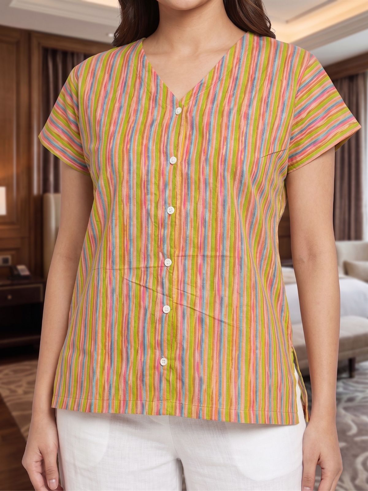 Jaipuri Printed Vneck Shirts CM-024