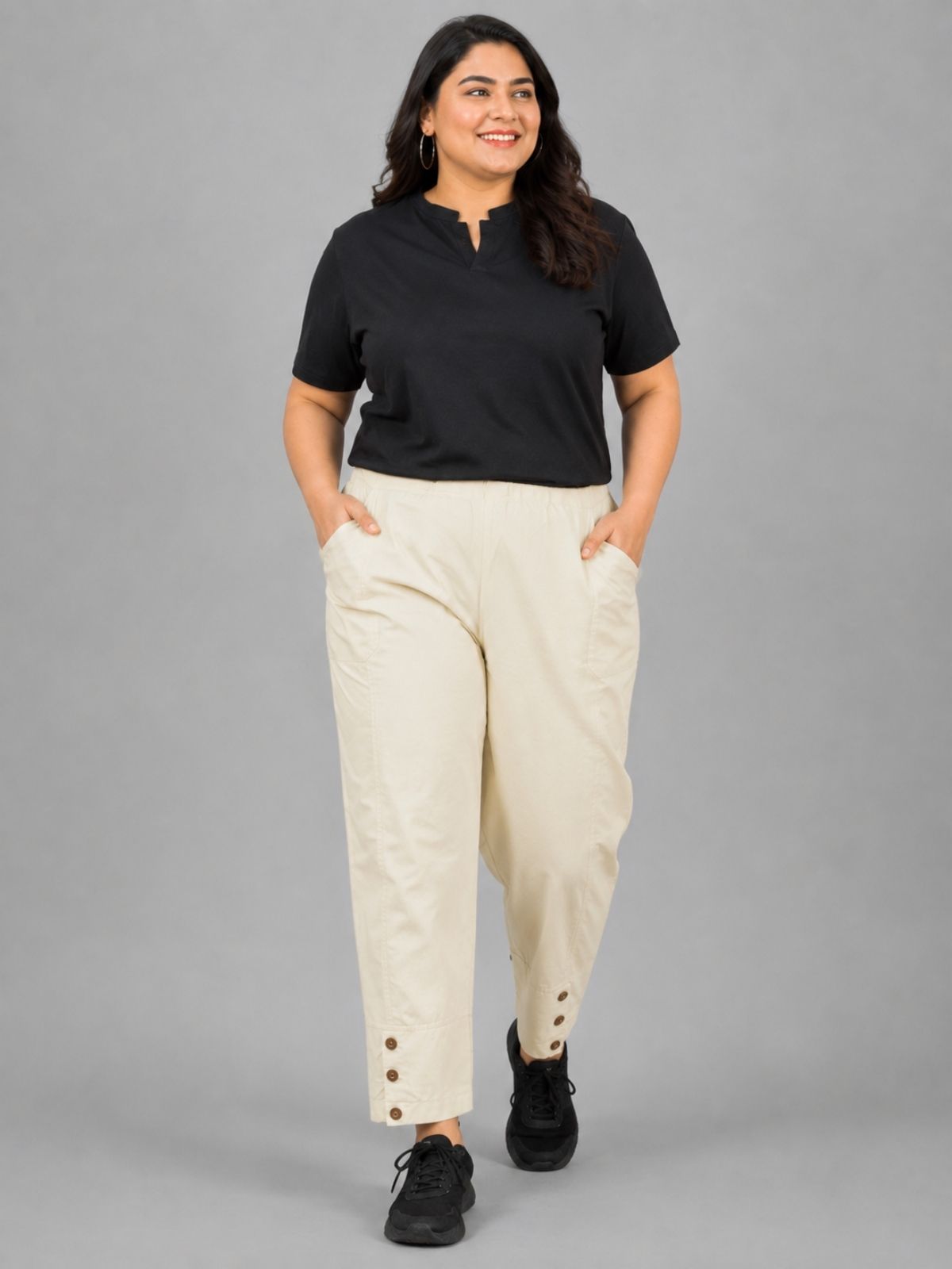 Cream Cotton Straight Cargo Pant