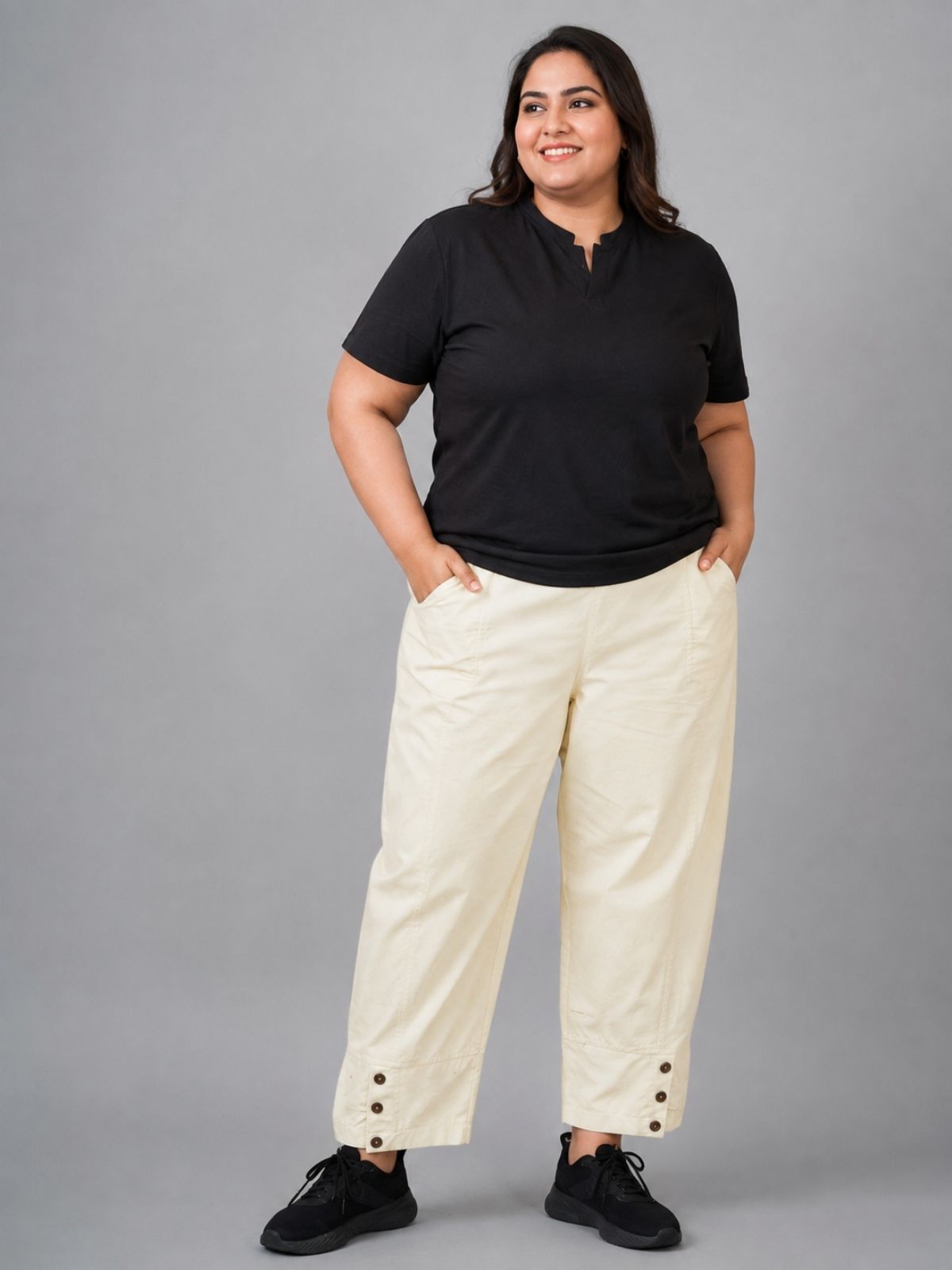 Cream Cotton Straight Cargo Pant