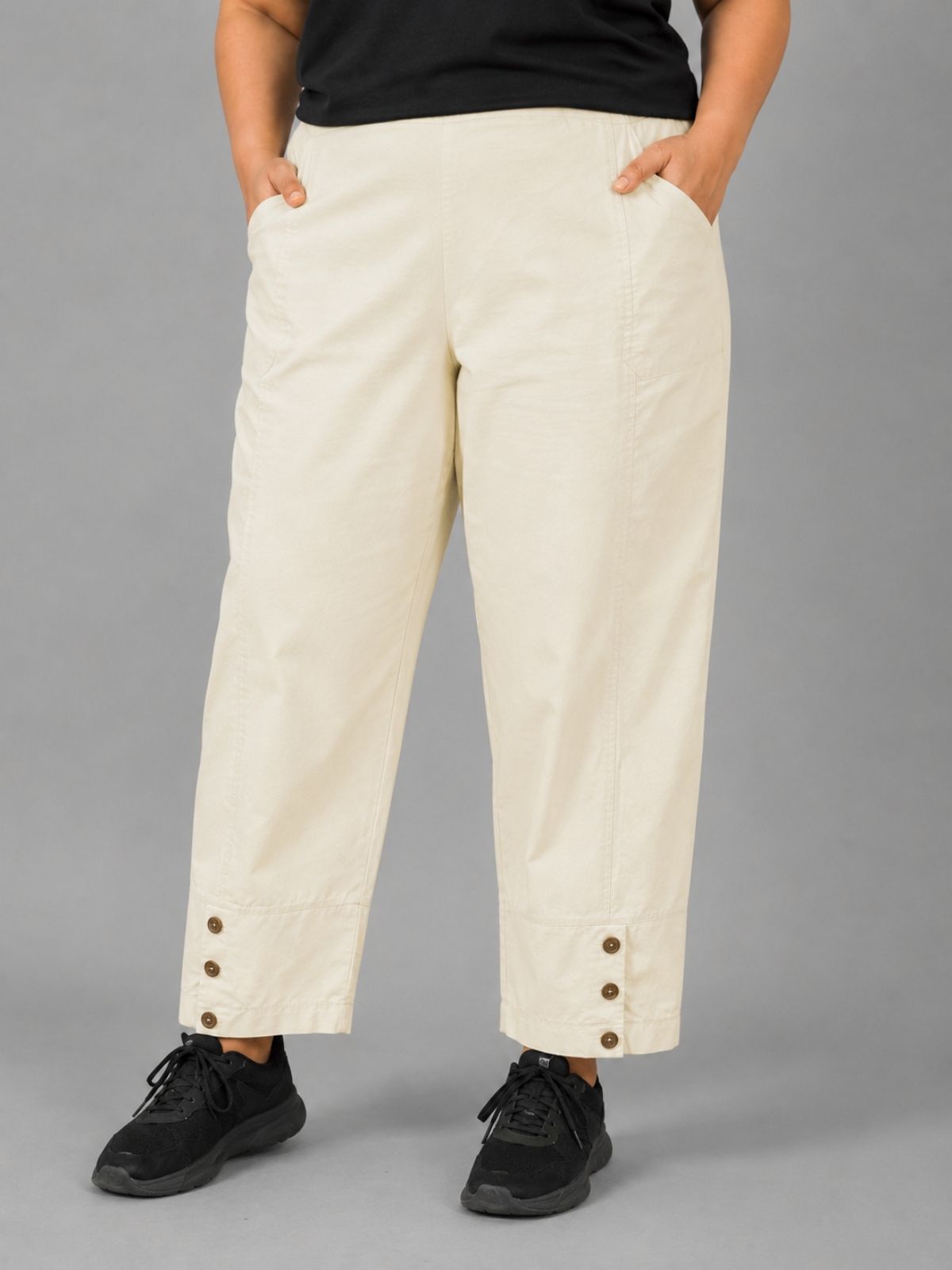 Cream Cotton Straight Cargo Pant