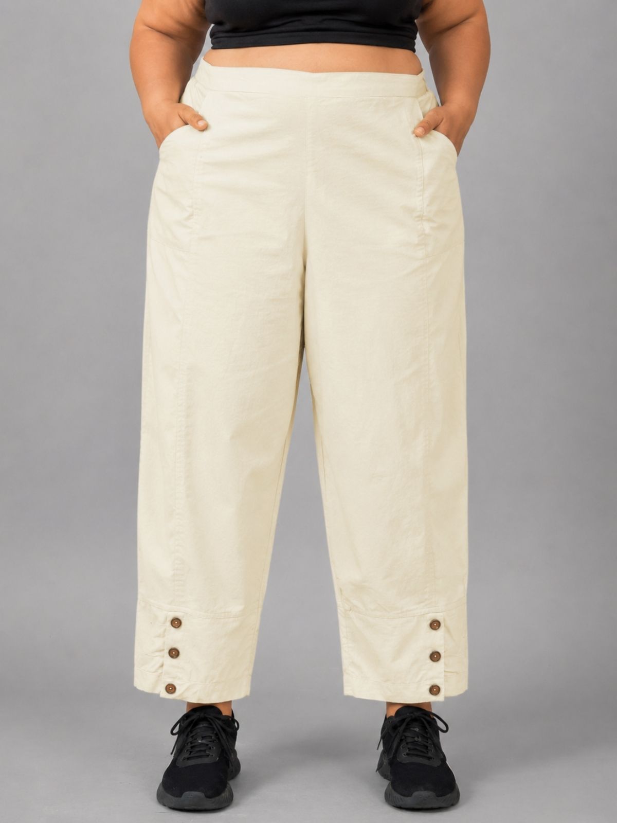 Cream Cotton Straight Cargo Pant