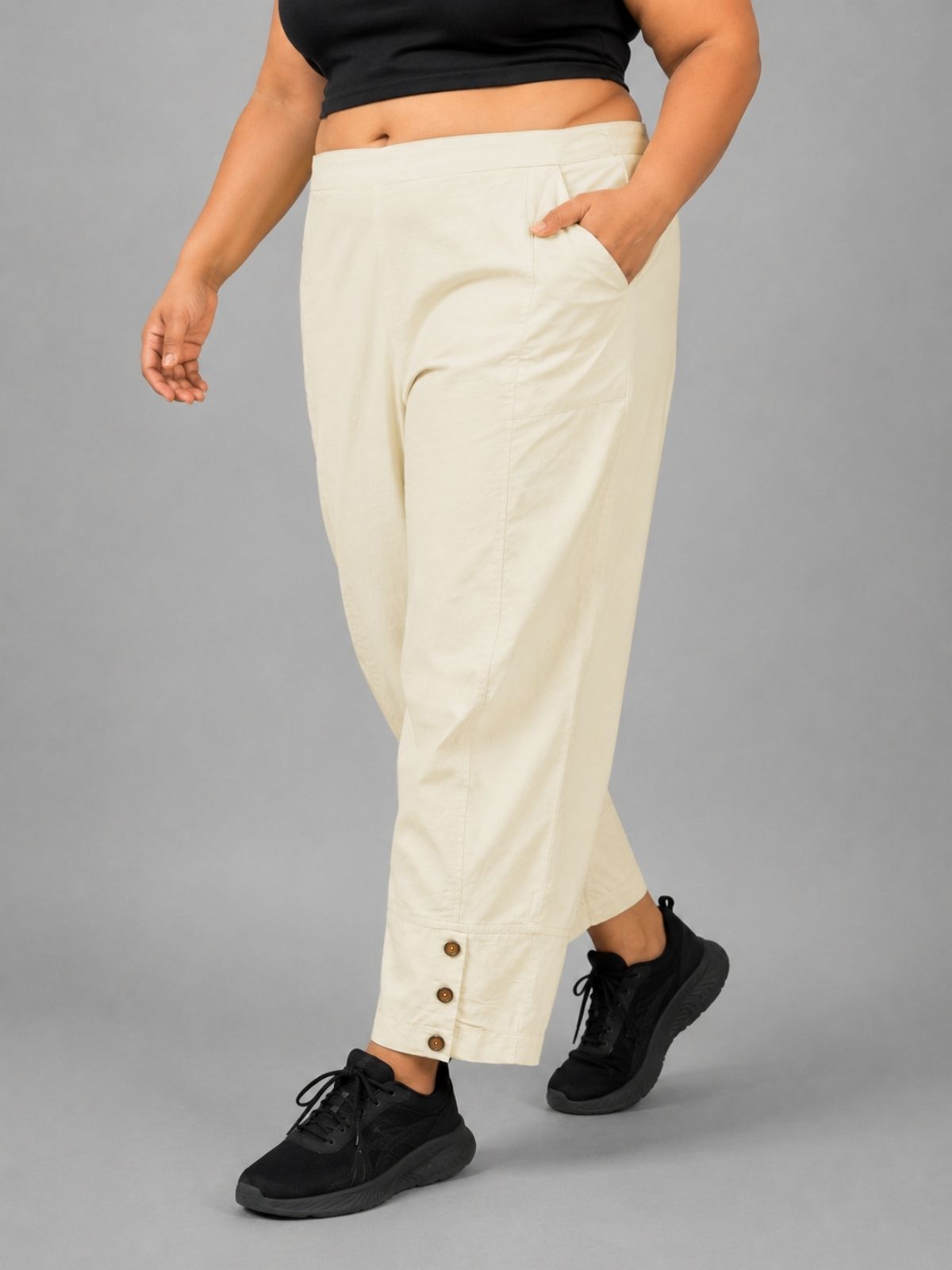 Cream Cotton Straight Cargo Pant